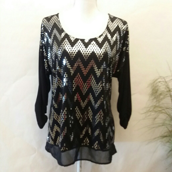 Notations Tops - NOTATIONS Chevron Mirrored Dressy Blouse Size L